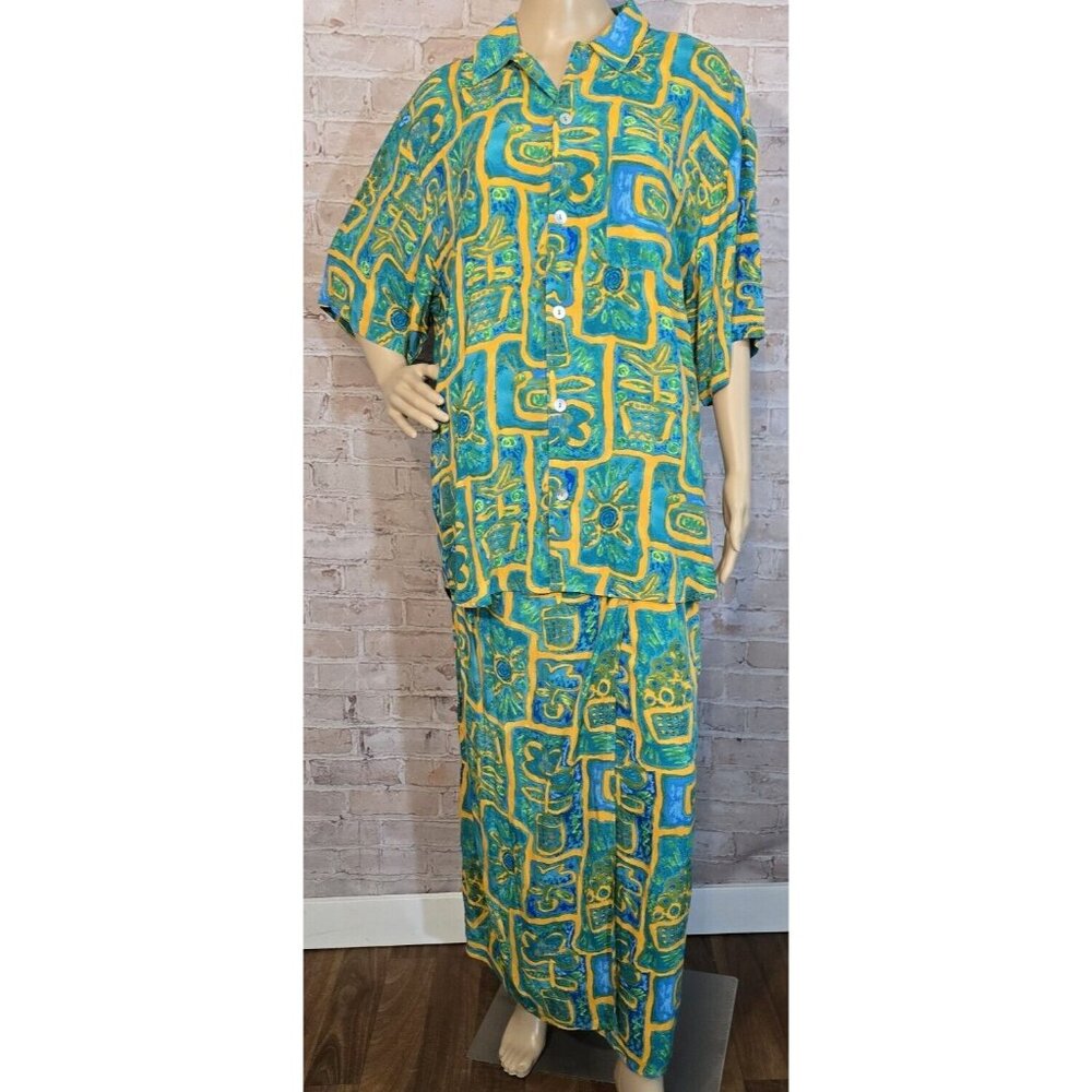 Big Hed Designs Vtg L Wrap Skirt & M Tunic Set Cruise '97 Vacation Pop Art USA